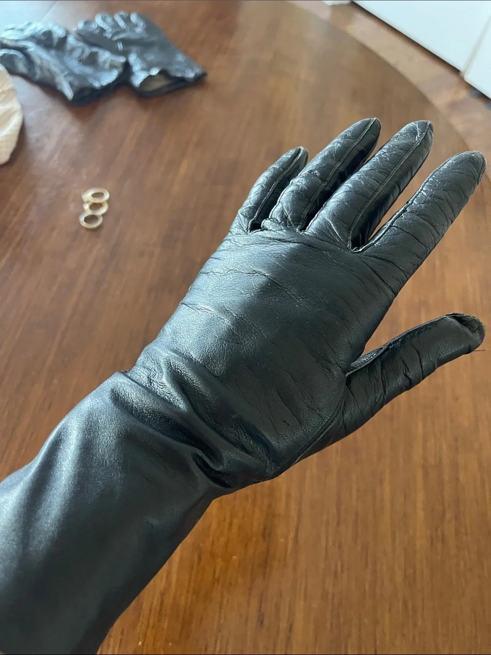 Classic Black Leather Long Gloves